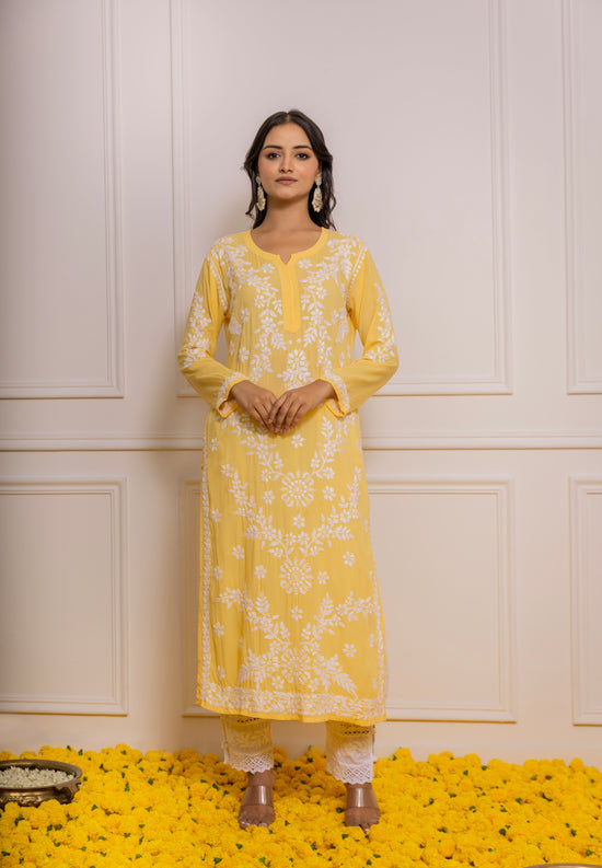 Indian Women Yellow Floral Print Cotton Flared Kurta Kurti Long Dress  Pakistani | eBay